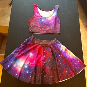 Crop top and skirt set. Galaxy print.